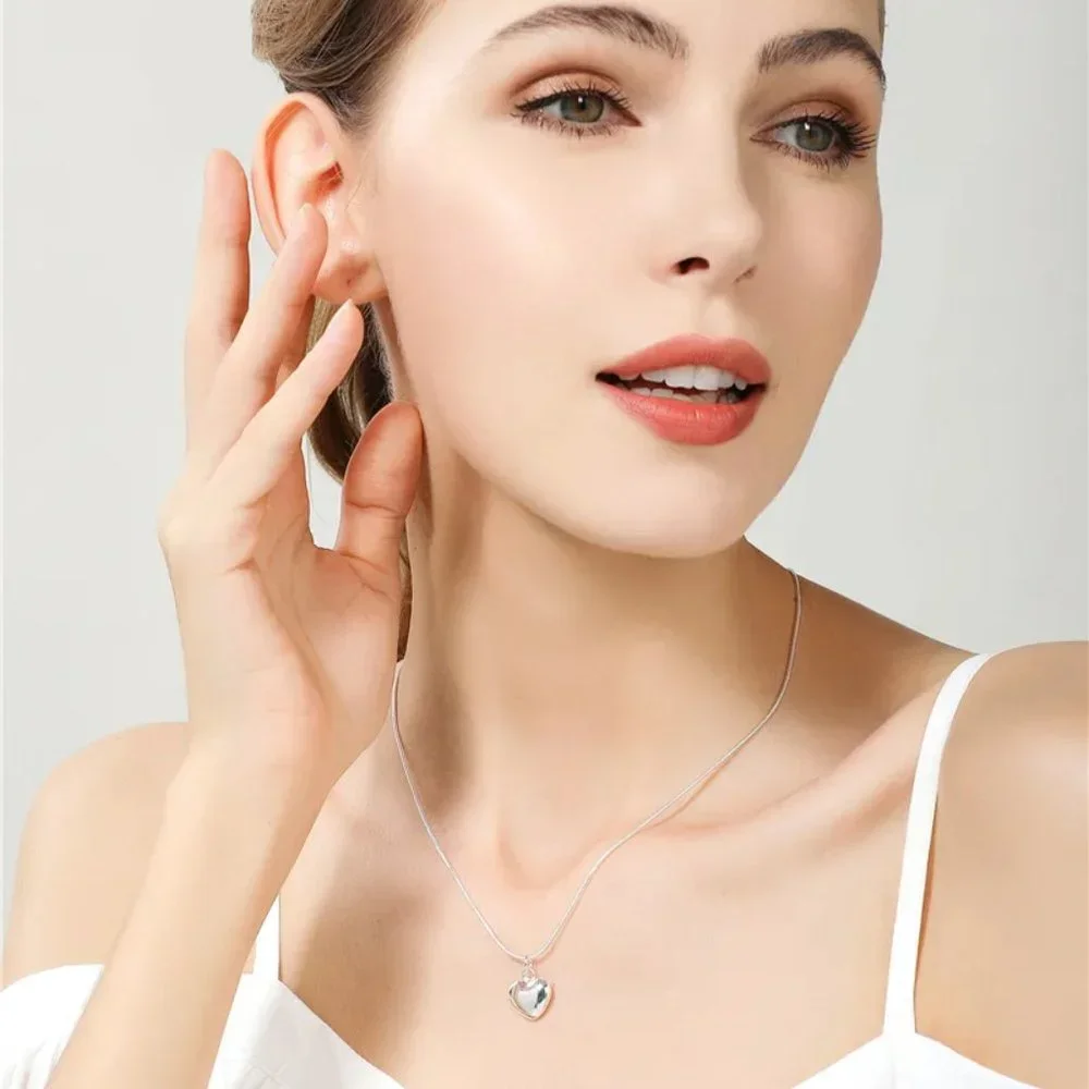 Snake 925 Sterling Silver Rope Chain Heart Love Necklace Wedding Engagement - Picture 9 of 9